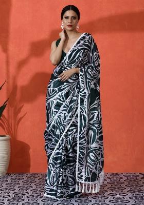 Green Printed Chinon Saree Set