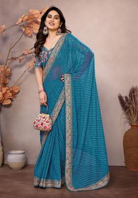 Sea Green Printed Georgette Saree Set