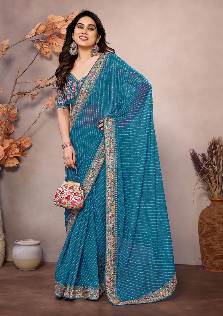 Sea Green Printed Georgette Saree Set