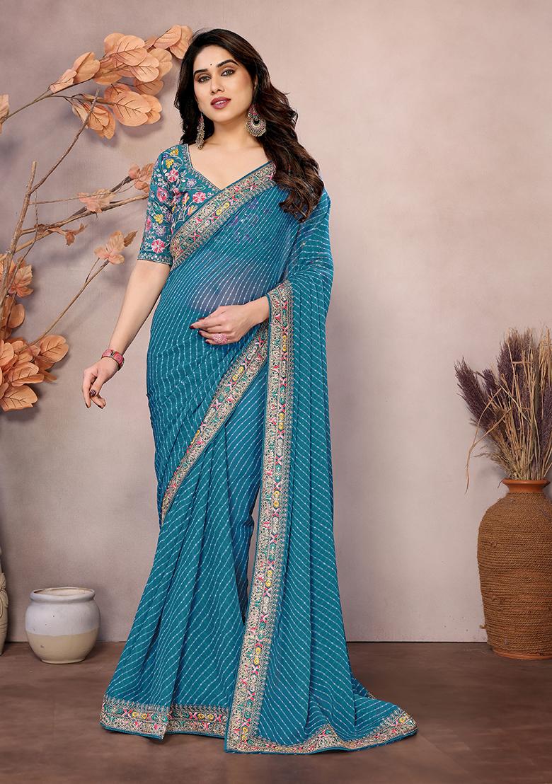Sea Green Printed Georgette Saree Set