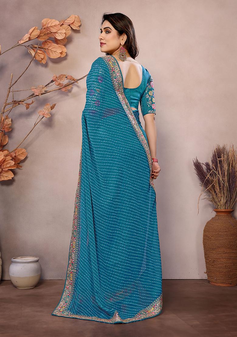 Sea Green Printed Georgette Saree Set