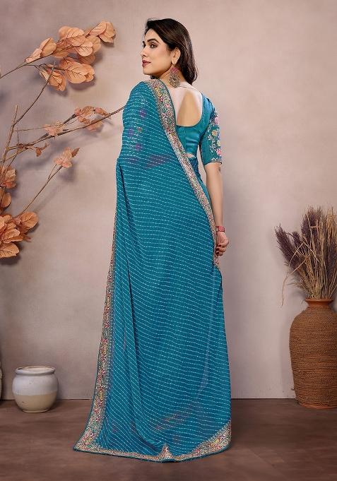 Sea Green Printed Georgette Saree Set