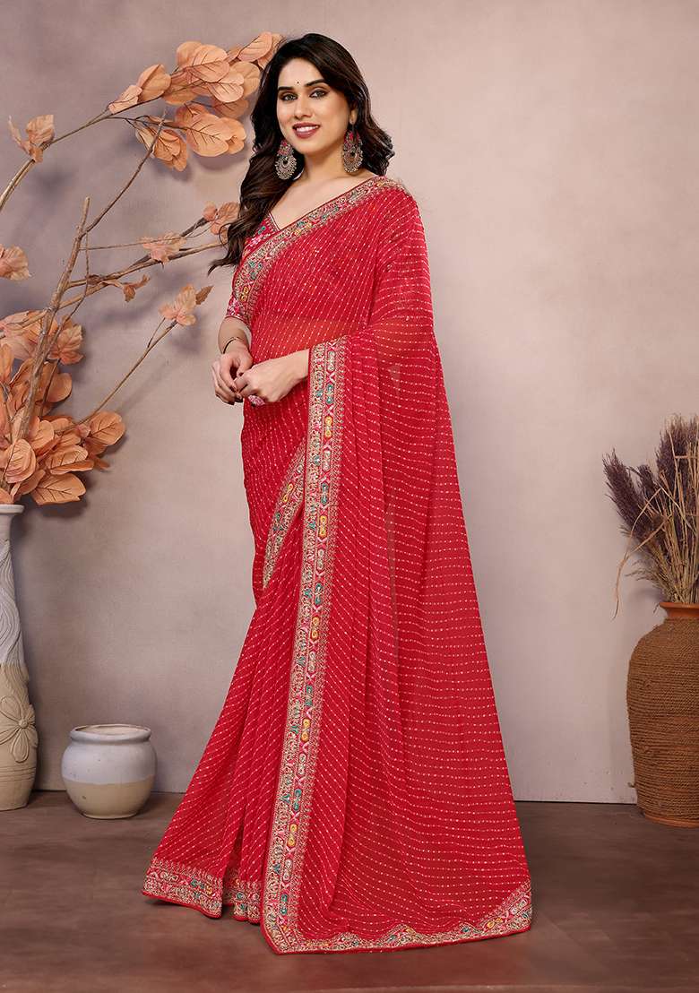 Maroon Printed Georgette Saree Set - Indya