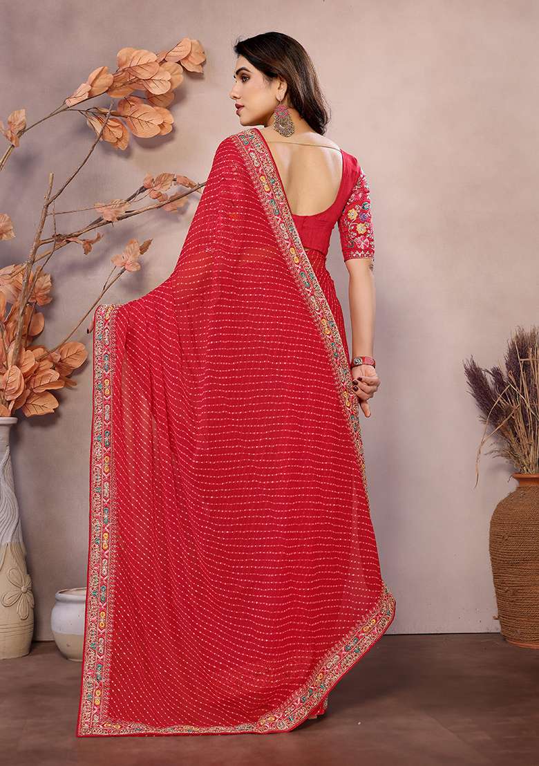 Maroon Printed Georgette Saree Set - Indya