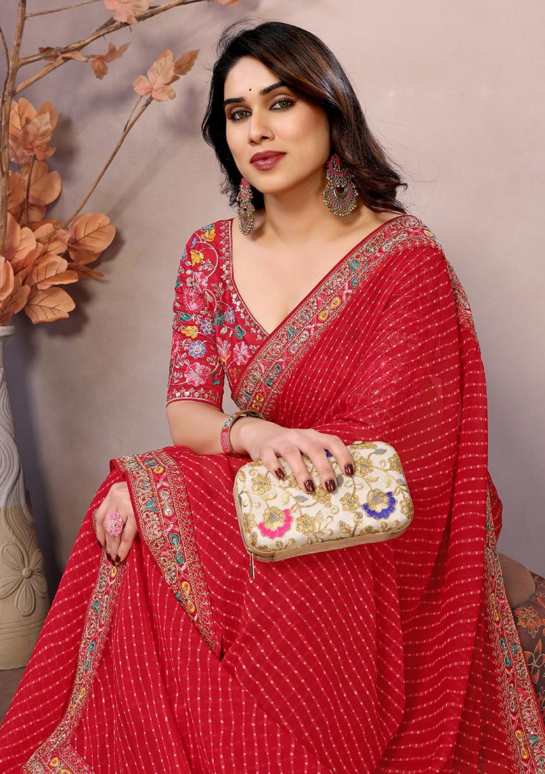 Maroon Printed Georgette Saree Set