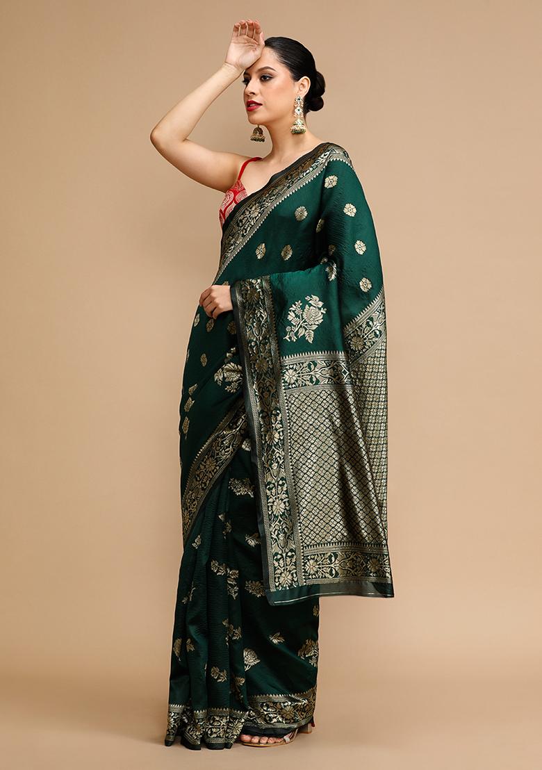 Green Wevon Lichi Silk Saree Set