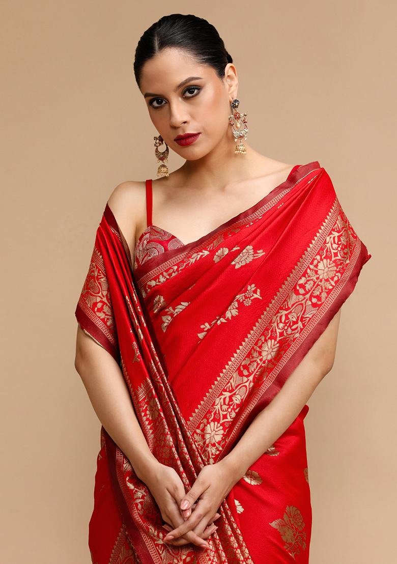Red Wevon Lichi Silk Saree Set