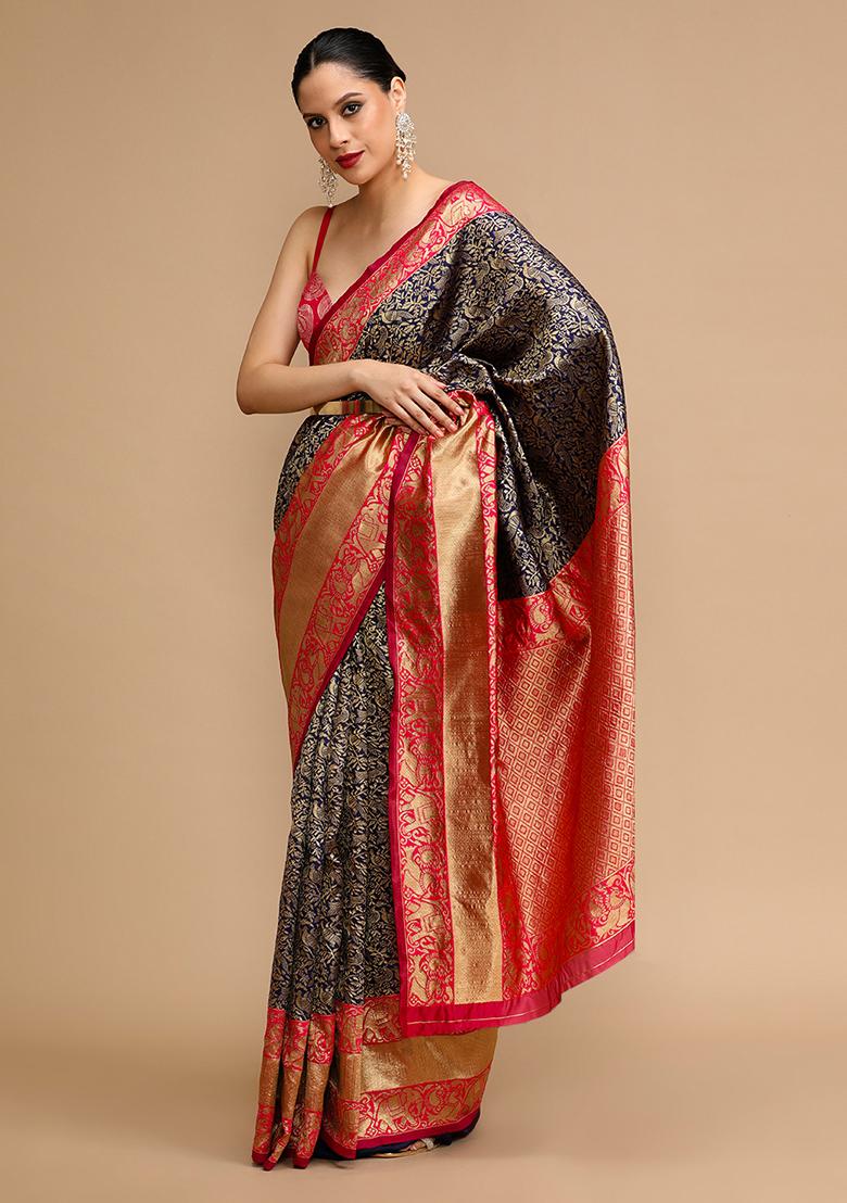 Blue Wevon Lichi Silk Saree Set