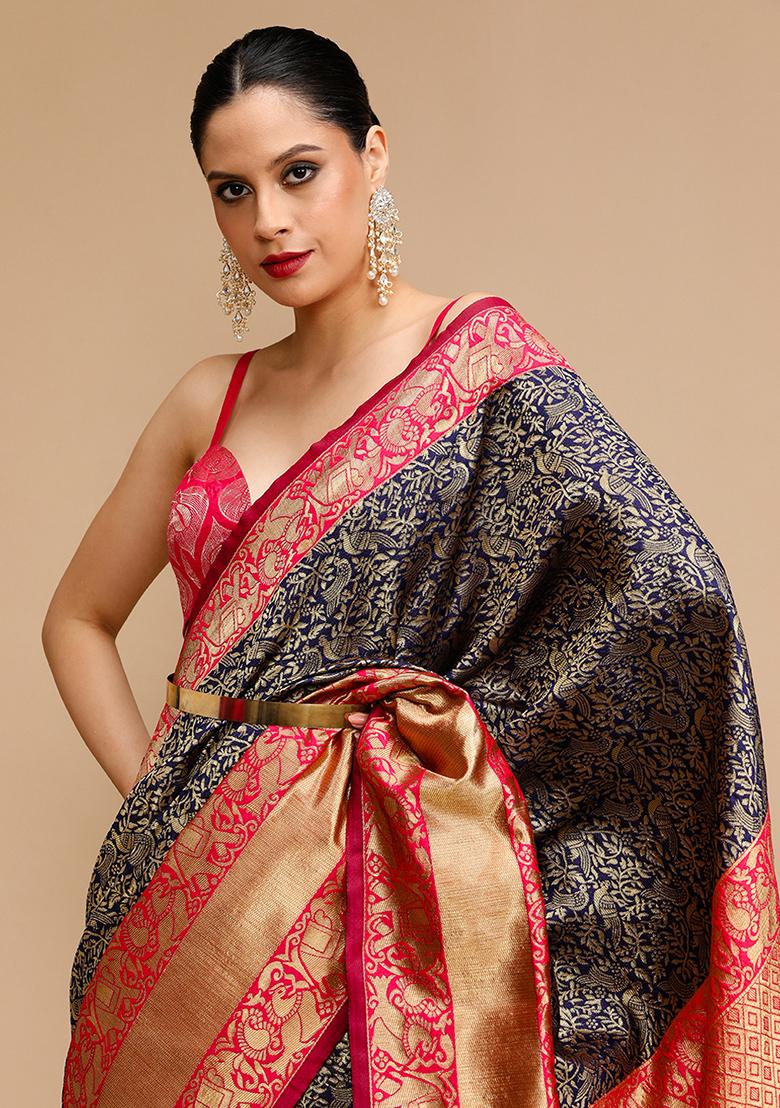 Blue Wevon Lichi Silk Saree Set