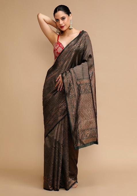 Black Wevon Lichi Silk Saree Set