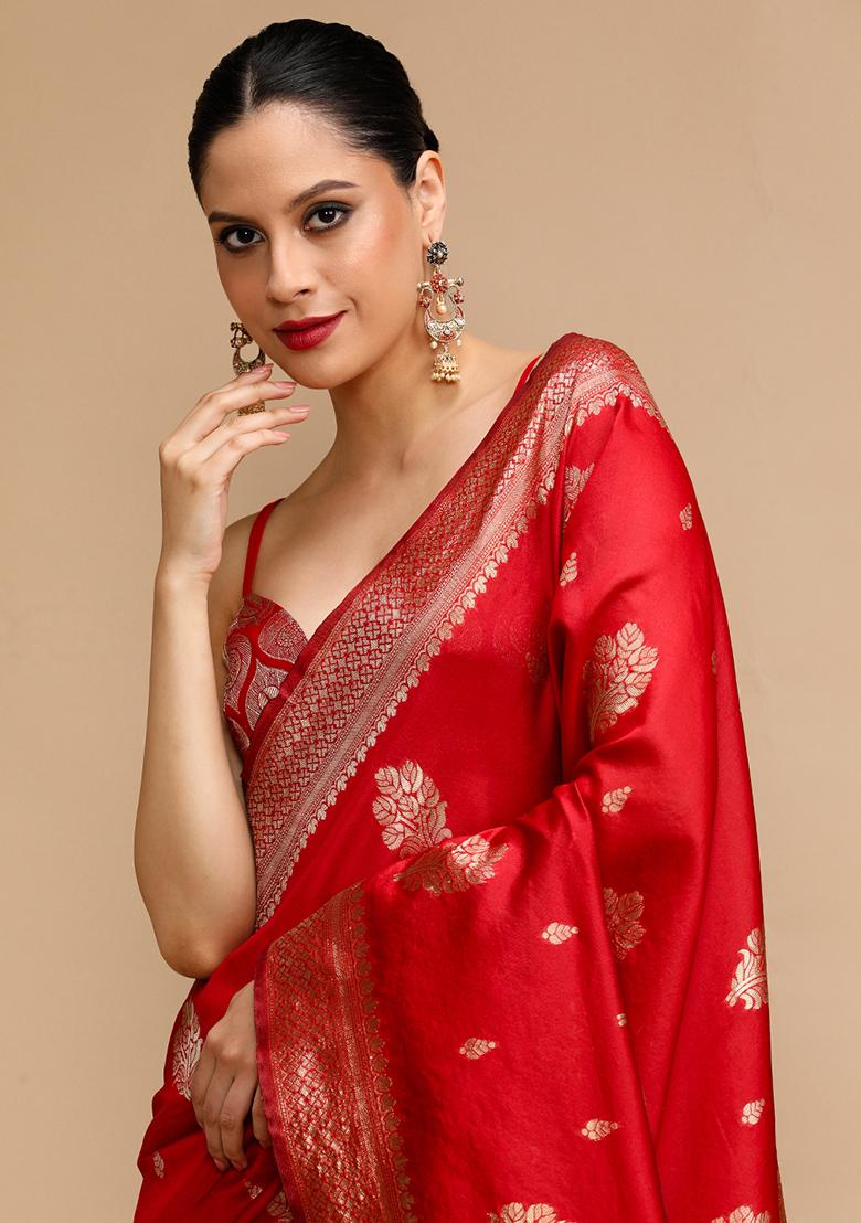 Red Wevon Lichi Silk Saree Set