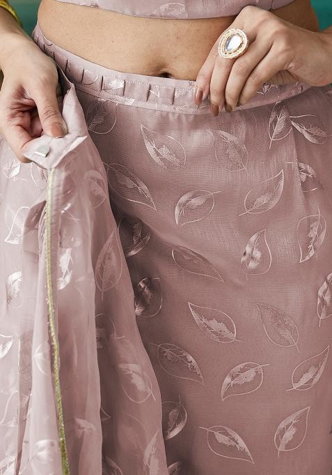 Peach Printed Organza Pre Stitched Saree