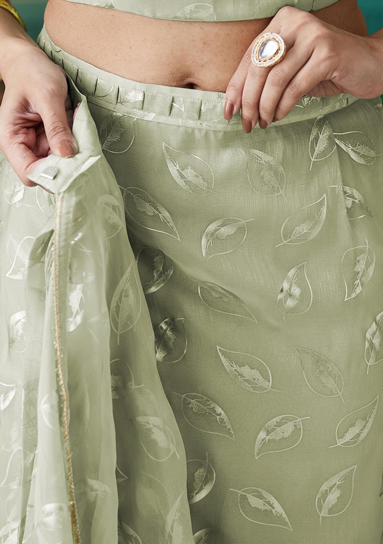 Pista Green Printed Organza Pre Stitched Saree