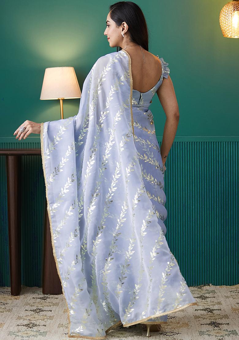 Purple Printed Organza Pre Stitched Saree