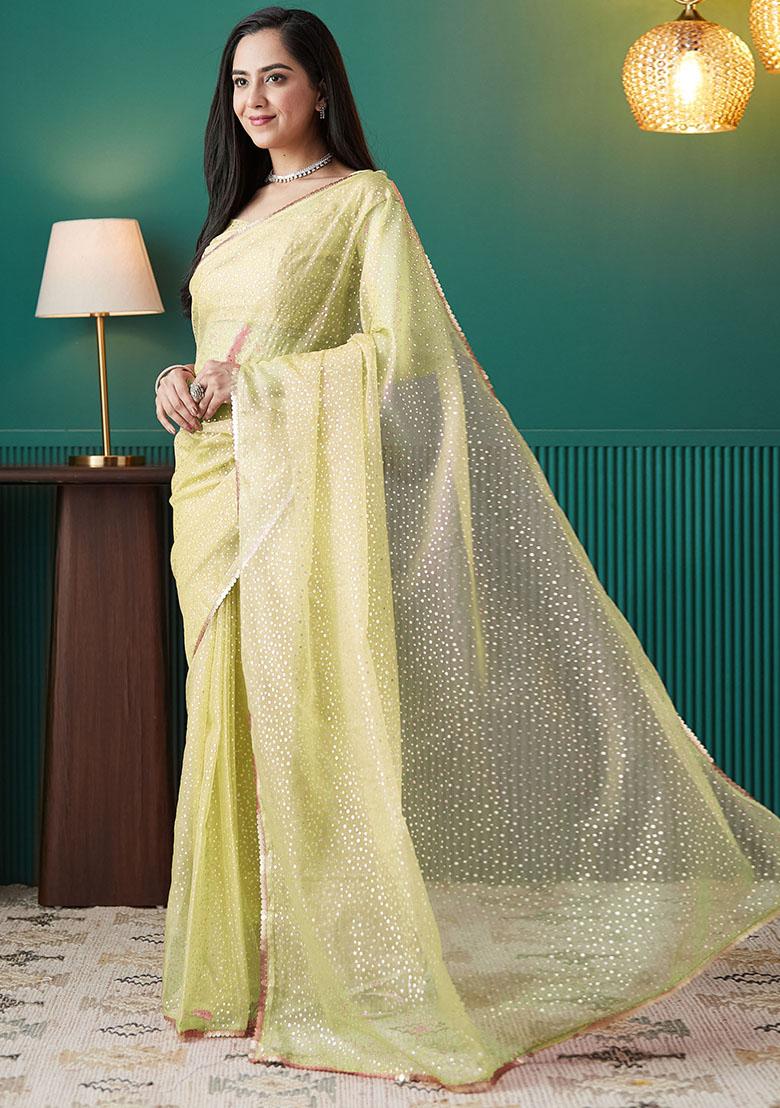 Olive Printed Organza Pre Stitched Saree