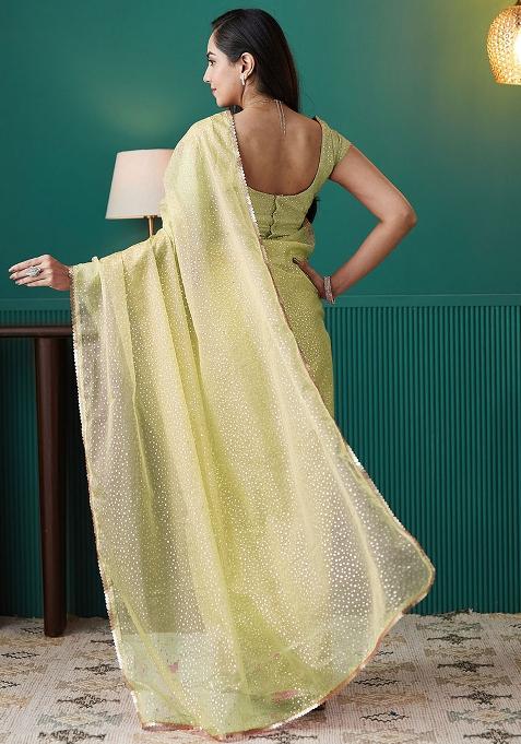 Olive Printed Organza Pre Stitched Saree