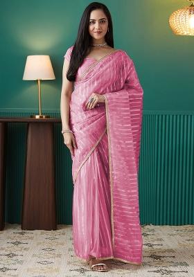 Pink Wevon Organza Pre Stitched Saree