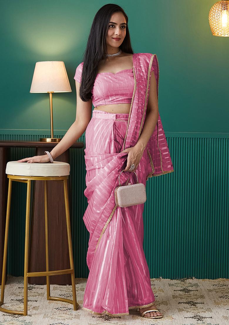 Pink Wevon Organza Pre Stitched Saree