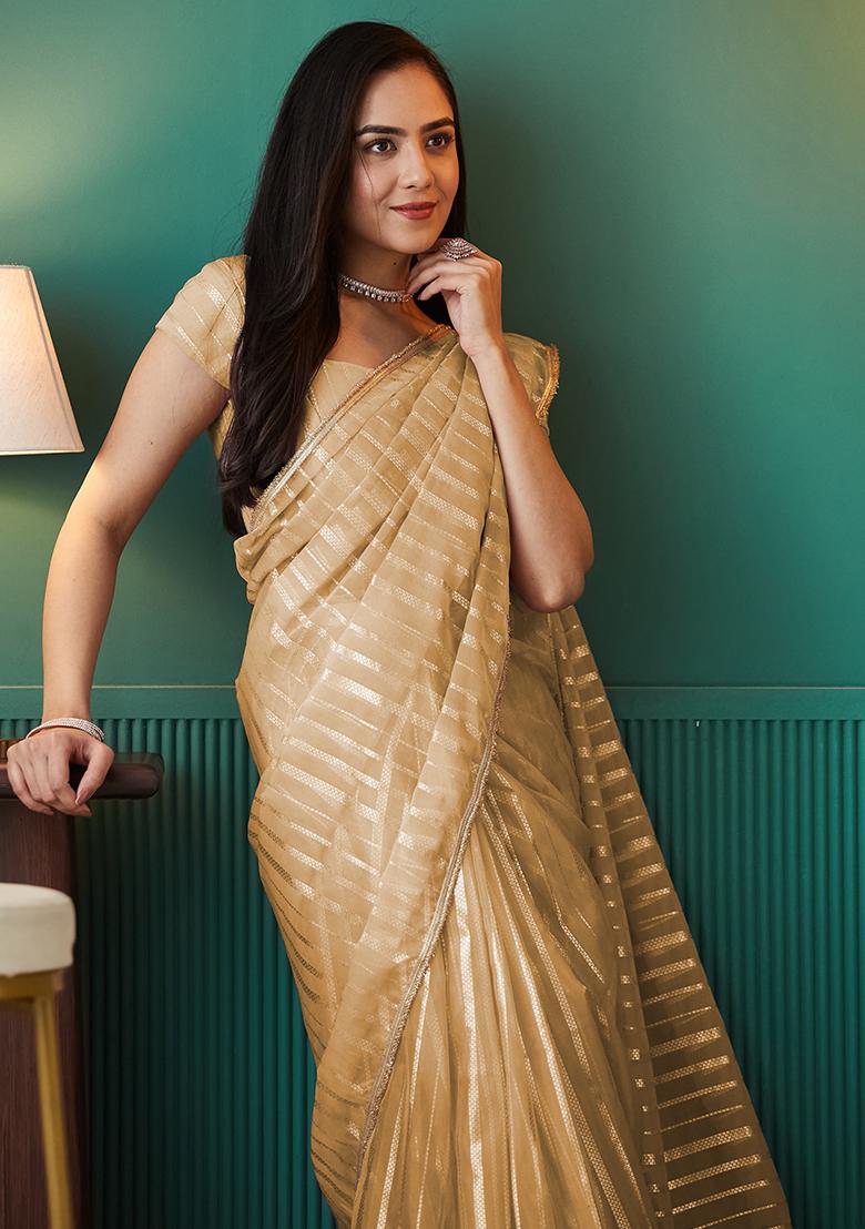 Yellow Wevon Organza Pre Stitched Saree