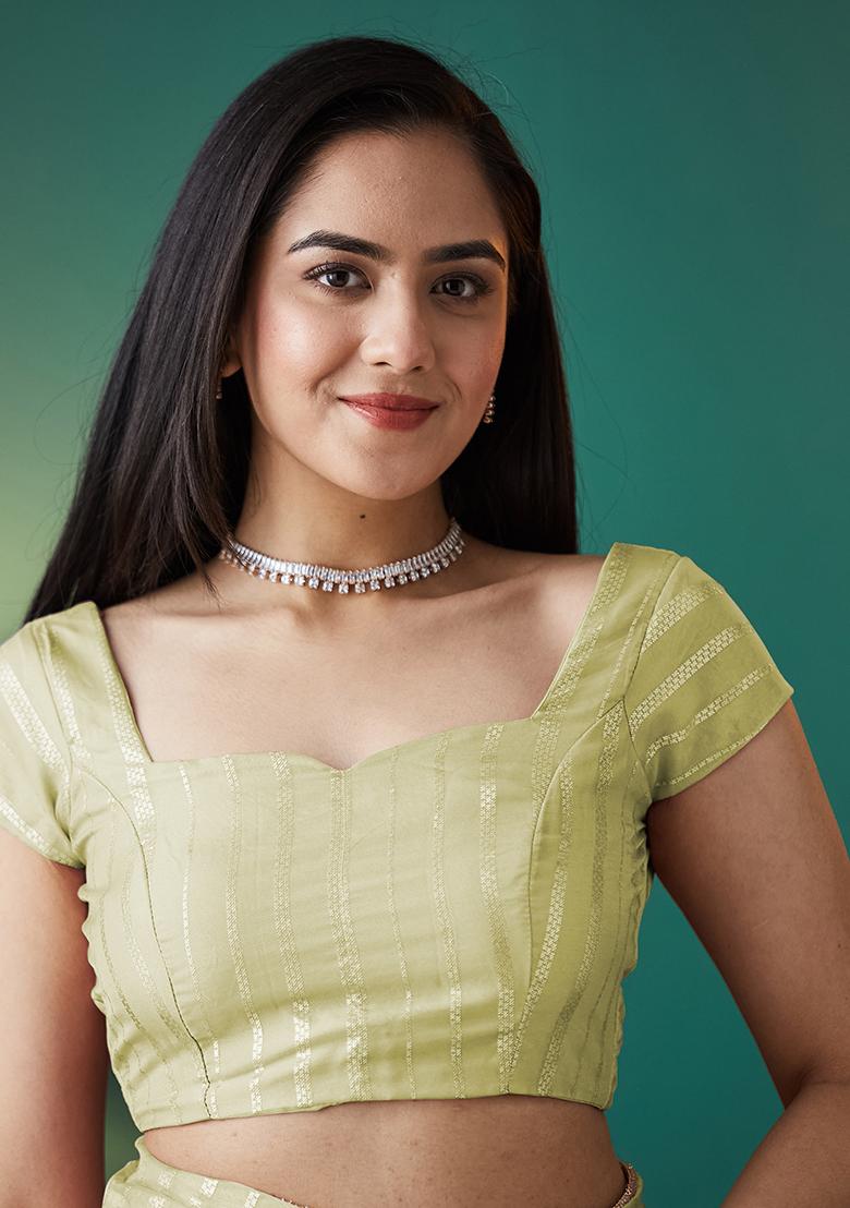 Pista Green Printed Organza Pre Stitched Saree