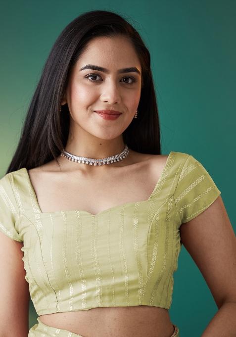 Pista Green Printed Organza Pre Stitched Saree