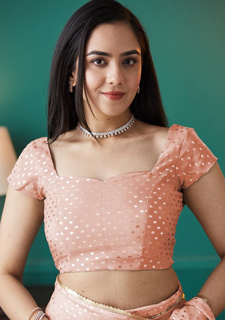 Peach Printed Organza Pre Stitched Saree