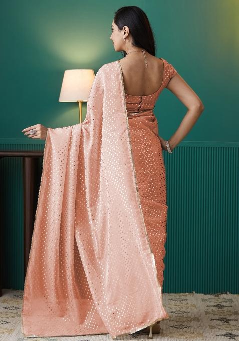 Peach Printed Organza Pre Stitched Saree