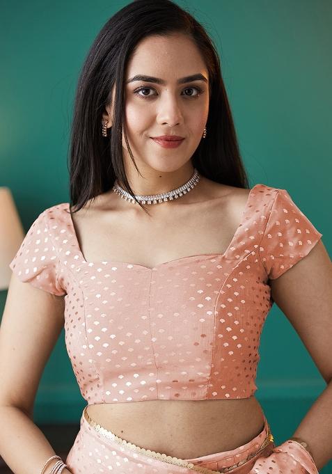 Peach Printed Organza Pre Stitched Saree