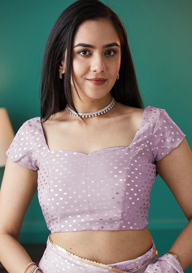 Purple Printed Organza Pre Stitched Saree