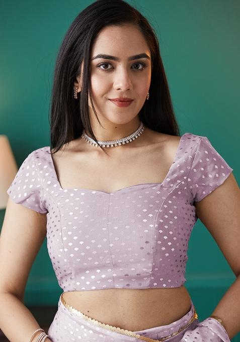 Purple Printed Organza Pre Stitched Saree