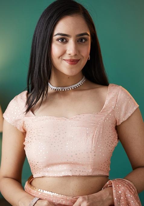 Peach Printed Organza Pre Stitched Saree