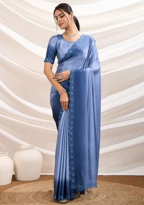 Light Blue Plain Crepe Saree Set