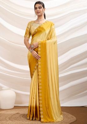 Yellow Plain Crepe Saree Set