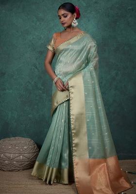 Light Green Woven Linen Saree Set