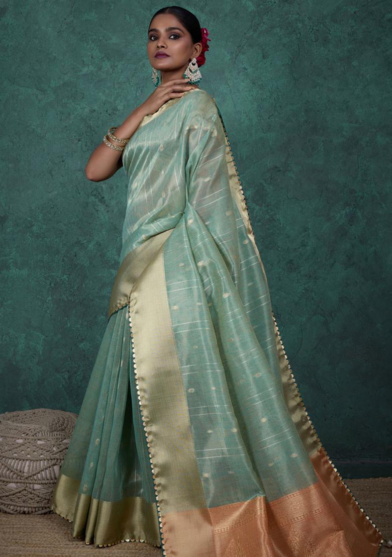 Light Green Woven Linen Saree Set