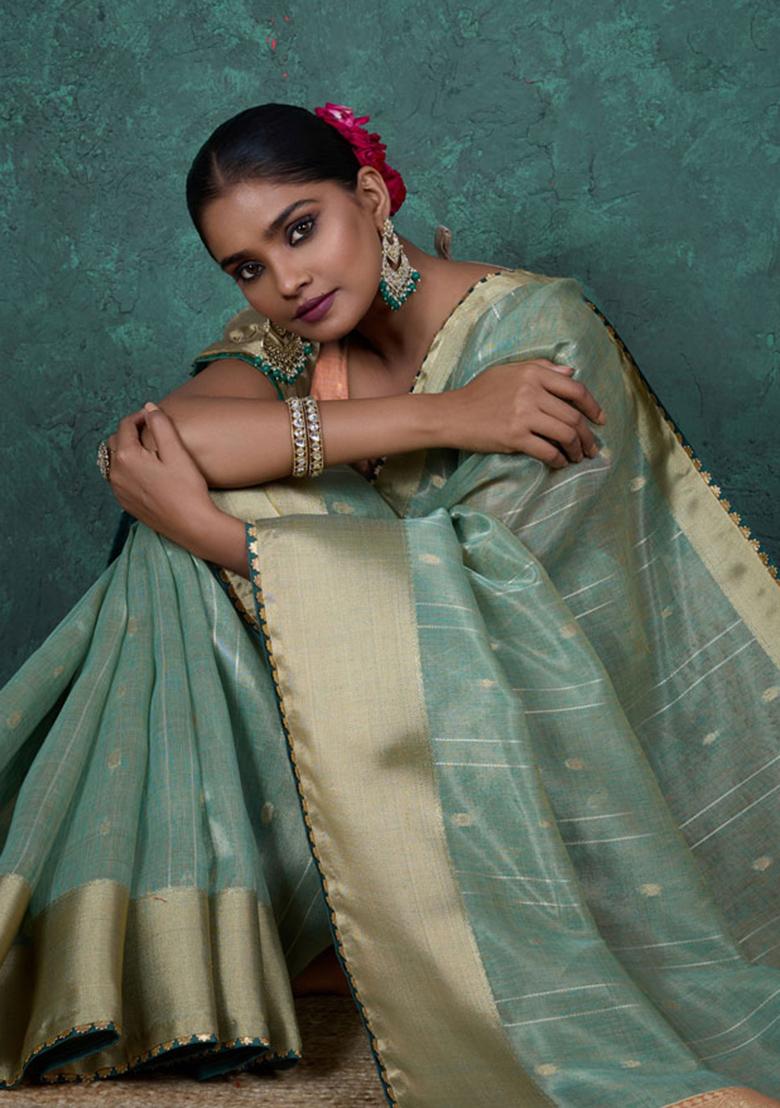 Light Green Woven Linen Saree Set