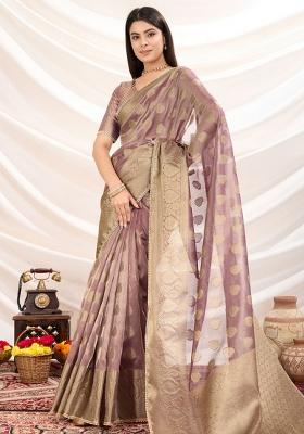 Light Purple Woven Tissue Saree Set