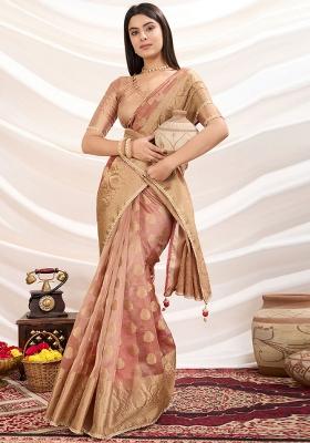 Peach Woven Tissue Saree Set