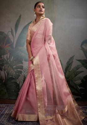 Pink Woven Tissue Saree Set