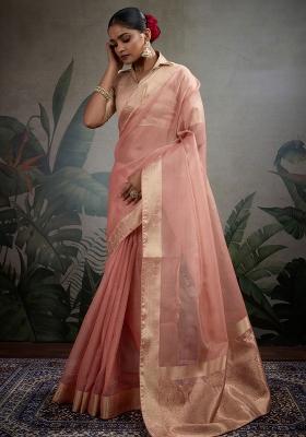 Peach Woven Tissue Saree Set