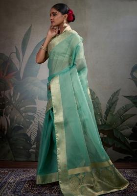 Green Woven Tissue Saree Set