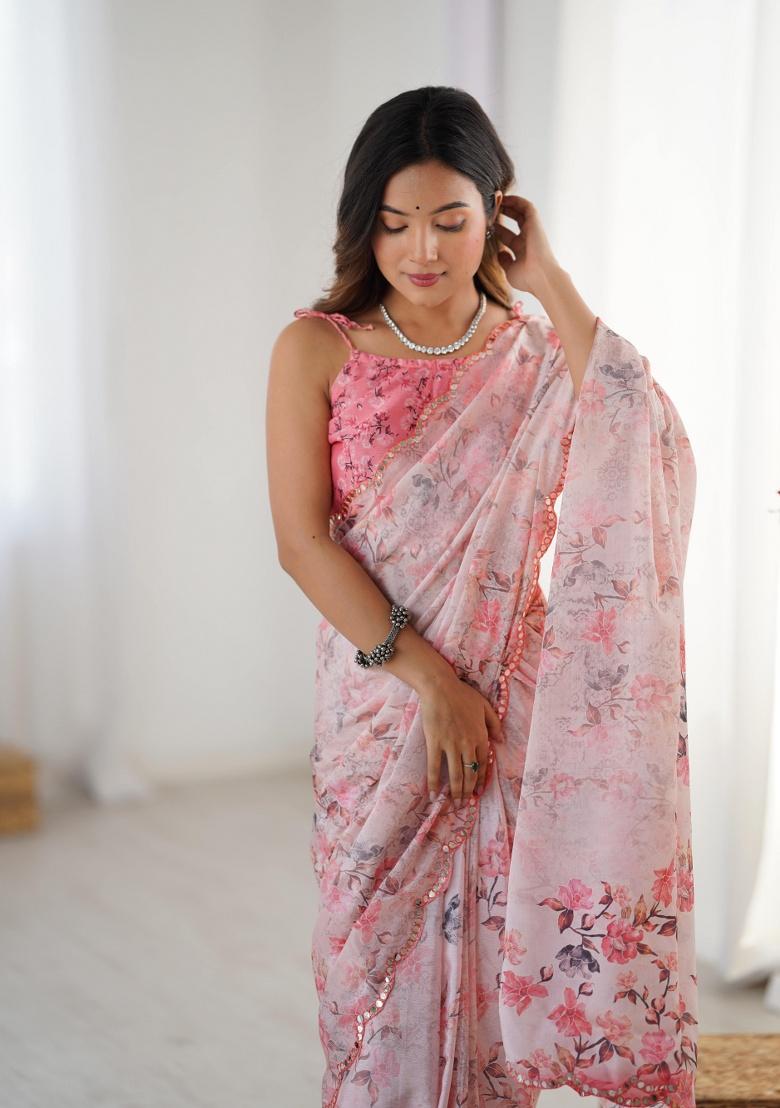 Multi Printed Chinon Saree