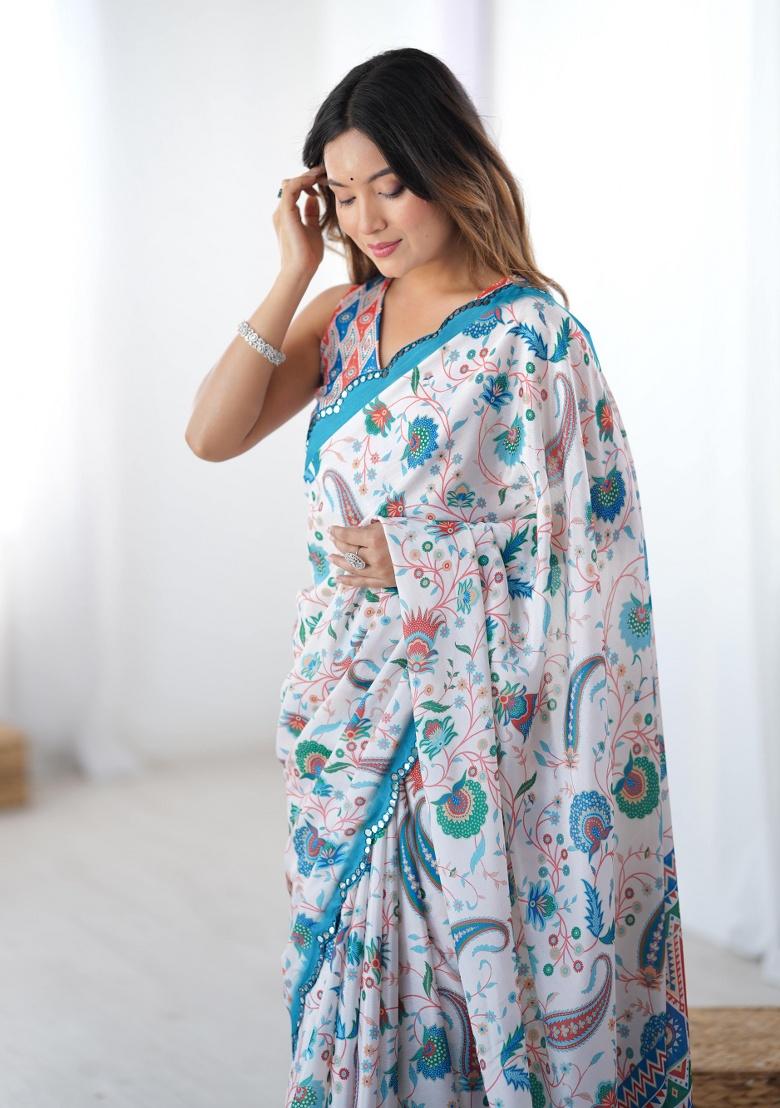 Multi Printed Chinon Saree