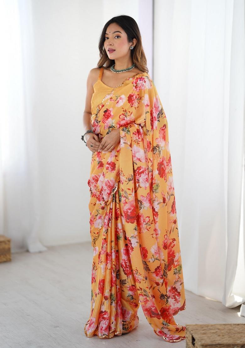 Multi Printed Chinon Saree