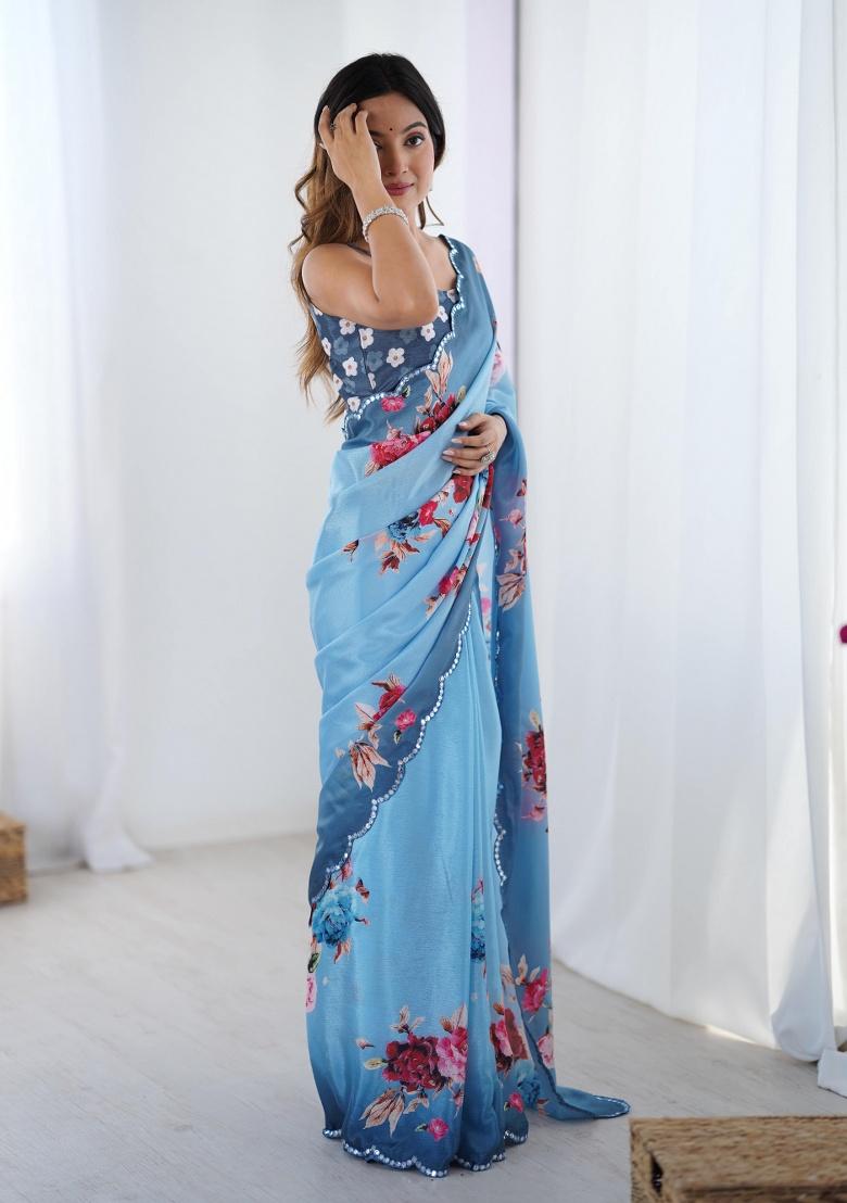 Multi Printed Chinon Saree