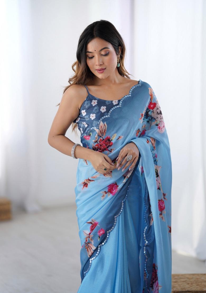 Multi Printed Chinon Saree
