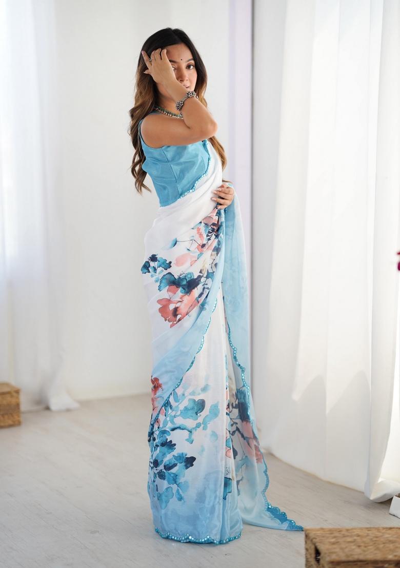 Multi Printed Chinon Saree