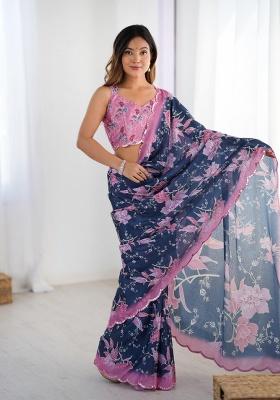 Multi Printed Chinon Saree