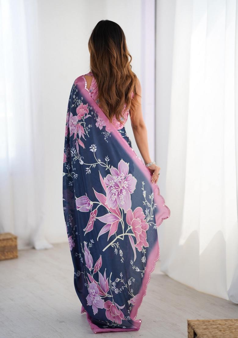 Multi Printed Chinon Saree