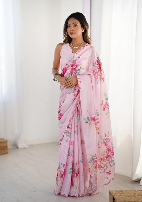 Multi Printed Chinon Saree